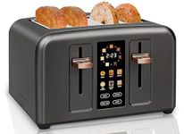 SEEDEEM Toaster 4 Slice, Full Touch control Toaster, LCD Display, 6 Bread Type, 7 Shade Settings, 1.4''Wide Slots，More Time Function, Removable Crumb Tray, 1800W, Dark Metallic