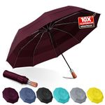 LFLFWY Compact Umbrella Windproof Strong - Large Unbreakable Automatic and Portable - Wind Resistant Folding Travel Umbrellas Triple Vented Canopy for Rain with 10 Ribs-Men and Women (Wine Red)