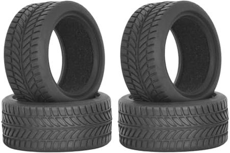 RcThjia RC 1/10 On Road Tires 4Pcs Soft Rubber Tire Tyre Compatible with Traxxas 4 Tec 2.0 Tamiya TT01 XV01 Kyosho WR8 Sakura WLtoys HPI HSP 1:10 RC Scale Touring On Road Racing Car Wheel Rims
