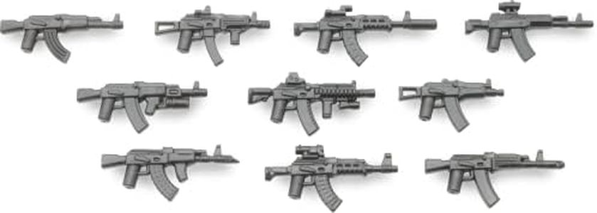 BrickArms Acción Rifle de asalto y ametralladoras Juego de armas | El juego contiene 10 armas militares AK | Compatible con figuras Lego®