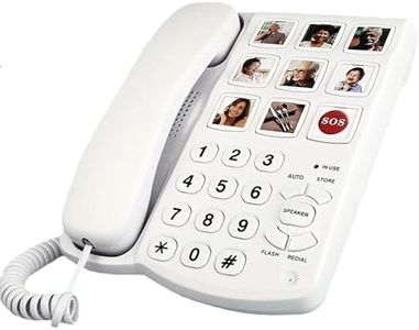 Big Button Phone for Seniors, 9 Pictured Big Buttons,Extra Loud Ringer,Wired Simple Basic Landline Telephone for Visually Impaired Old People with Large Easy Buttons, Emergency House Phones