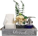 Besuerte Rustic Bathroom Decor Box, 2 Sided Words Tissue Box Holder, Over Toliet Farmhouse Wood Box, Paper Diaper Storage with Mason Jar Dispenser&Artificial Flower, Rustic Gray