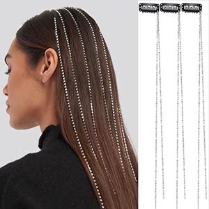 IHEOJAOC Hair Clips 6 PCS Rhinestones Bling Punk Tassel Crystal Hair Extension Accessories 20 Inch Hair Strand for Women and Girls Hair Decorative