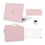 MOSISO Compatible with MacBook Air 15 inch Case 2024 2023 M3 A3114 M2 A2941 Chip with Touch ID, Plastic Hard Case&Carrying Sleeve Bag&Keyboard Cover&Screen Protector&Webcam Cover, Baby Pink