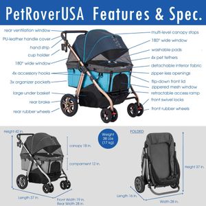 HPZ Pet Rover Titan-HD Pet Stroller – Blue, Heavy-Duty