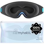 MyHalos 100% Blackout Sleep Masks for Women & Men - Zero Eye Pressure Eye Mask for Sleeping -Our Halo Sleep Mask Includes a Storage Pouch- Black Eye Mask for Travel or Blindfold