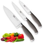 Taylors Eye Witness Syracuse Kitchen Knife 3pce Set - Paring 9cm/3.5”, Chefs 15cm/6” & Cooks All Purpose 13cm/5” Cutting Edge. Ultra Fine, Razor Sharp Blade. Soft Textured Grey Handle Tactile Grip.