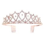 Rhinestone Tiara Crown, Rose Gold Crystal Crown with Comb for Wedding Bridal Party Birthday Carnival Girl Holiday Celebration