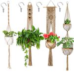 Macrame Plant Hangers, 4 Pack Handmade Jute Plant Hanger Rope, Hanging Planters for Indoor Plants, Hanging Plant Holder Stand for Boho Decorations with 4 Hooks…