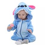 BRANDONN Unisex Baby Flannel Jumpsuit Panda Style Cosplay Clothes Bunting Outfits Snowsuit Hooded Romper Outwear (Blue Bear, 12-18 Months)