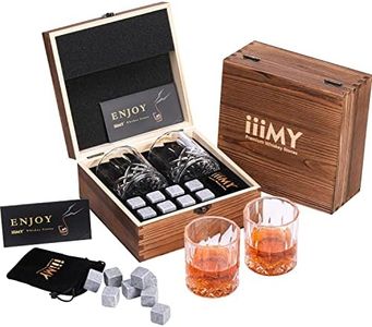 Whisky Stones and Glasses Gift Set, Whisky Rocks Chilling Stones in Handmade Wooden Box– Cool Drinks Without Dilution – Whisky Glasses Set of 2, Dad, Husband, Men Gift – iiiMY