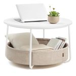 VASAGLE Coffee Table with Storage, Round Center Table for Living Room with Fabric Basket, Modern Style, Metal Frame, Matte White and Camel Brown ULCT244W10