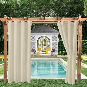 ele ELEOPTION Rideaux d'extérieur Hydrofuges, Protection Anti-UV avec œillets, pour Jardin, Cour, Balcon, Beige, 1 Pièce / 132 X 213cm