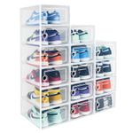 Hrrsaki Large 15 Pack Shoe Storage Organizer Boxes, Clear Shoe Boxes Stackable, Shoe Organizer for Closet, Shoe Storage Boxes for Entryway, White