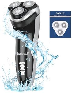 SweetLF Maquina de Afeitar Hombre (Mas 3 uds. Cuchillas de Respuesto + 1 Cargador Español), Afeitadora Electrica Barba con Pantalla LED, IPX7 Resistente al agua, Recortador de Precisión, SWS7105