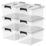 Cetomo 45L*6 Storage Box Storage Bin Storage Container with Click Closure and Lid Stackable Transparent Organizer 6 Pack