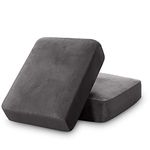 Stretch Velvet Couch Cushion Covers for Individual Cushions Sofa Cushion Covers Seat Cushion Covers, Thicker Bouncy with Elastic Edge Cover up to 10 Inch Thickness Cushions (2 Pieces, Grey)