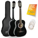 3rd Avenue 1/2 Size Kids Classical Guitar Spanish Nylon String Beginner Pack Bundle - 6 Months FREE Lessons, Bag, Strings – Black