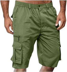 Generic Mens Hiking Cargo Shorts Outdoor Stretch Waist with Multi Pocket Green 2XL