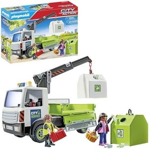 Playmobil 71431 City Action Glass Recycling Truck with Container, city cleaning driver, numerous glass bottles, fold-up loading area, fun imaginative role-play, playsets suitable for children ages 4+