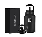 IRON °FLASK Sports Water Bottle - Gallon Series - 2 Lids (Straw and Spout), Leak Proof, Vacuum Insulated Stainless Steel, Double Walled, Thermo Mug, Metal Canteen Jug Growler - Midnight Black, 128 Oz