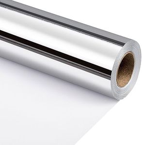 Flyhill Wrapping Paper-30inch*32.8ft - Solid Color with Mirror Silver for Christmas,Birthday,Wedding,Party