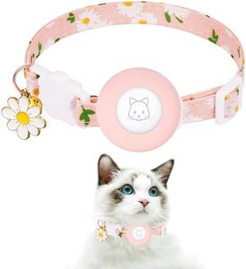 Cat Collar, Kitten Collar Breakaway with Silicone Airtag Holder, Bells & Flower Charm for Girl Cats Boy Cats Small Dogs(Pink)