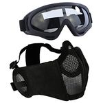 AOUTACC Airsoft Mesh Mask, Half Face Mesh Masks with Ear Protection and Tactical Goggles Set for CS/Hunting/Paintball/Shooting