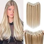 Benehair Clip in Hair Extensions U-Shaped Straight Human Hair Extensions Invisible 5 Clips One Piece Hairpieces for Women Full Head Thick Hair Pieces 14 inch Light Brown Mixed Bleach Blonde #12/#613