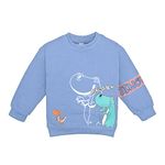 Bold N Elegant Kid's Full Sleeve Dinosaur Print Prewinter Cotton Sweatshirt for Infant Toddler Baby Girl Kids (6-12 Months, Blue)