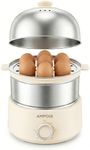 AMPOIA 14 Eggs Electric Egg Cooker, 350W Rapid Egg Boiler with 30-Min Timer & Auto Shut-Off, Stainless Steel, Dishwasher Safe for Soft, Medium, Hard Boiled, Steamed Eggs, Vegetables & Seafood, Beige