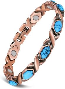 Feraco Pure Copper Bracelets for Women, Ultra Strength Magnetic Bracelet with 3800 Gauss Magnets & Natural Turquoise & Stones, Adjustable, Jewelry Gift (Ocean Whisper)