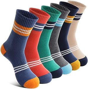 Welwoos Kids Boys Socks Athletic Sport Crew Cotton Breathable Soft Gift Socks 6 Pairs Stocking Stuffers (Thin Strips,9-15Y)