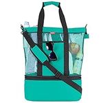 Odyseaco Waterproof Beach Bag with Cooler Compartment - Beach Bags Waterproof Sandproof for Women Vacation Essentials - Pool Bag & Mesh Beach Tote Bag (Turquoise)