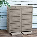 DWVO Outdoor Large Resin Trash Can, 62 Gallon Classified Hideaway Garbage Bins with Dual Lid and Drip Trays for Porch, Backyard, Deck, Patio, Poolside, Easy to Clean, 248 Quart, Taupe