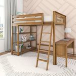 Max & Lily Full Size High Loft Bed with Desk and Bookcase, Pecan, Solid Wood Modern Bed Frame for Kids/Teens, Pine, Non-Toxic Finish, 400 lb. Weight Capacity, Easy Assembly