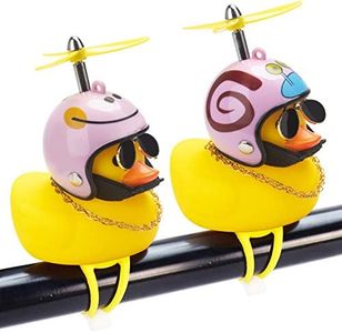 wonuu Rubber Duck Car Ornaments, 2Pcs Yellow Duck Car Dashboard Decorations Squeeze Duck Bicycle Horns with Propeller Helmet (Pink Smile & Snail)