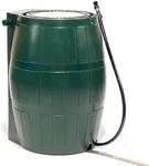 FCMP Outdoor Raincatcher 4000, Flat-Back Rain Water Barrel, 50-Gallon, Green - Rainwater Collection Storage Container w Side Spigots, Mesh Screen, Garden and Overflow Hose & Linking Kit