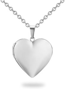 PHOCKSIN Heart Locket Necklace for Girls Silver Lockets for Women as Birthday Presents with Engraved Text Photo Locket that Holds Pictures, Stainless Steel, No Gemstone