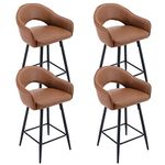 Wahson PU Leather Bar Stools Set of 4 Breakfast Bar Chairs with Backrest Upholstered Kitchen Counter Chairs, Swivel Bar Stools for Home Bar/Kitchen Island, Brown