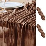 Asee'm 2PCS Table Runner Cheesecloth 10FT Brown Boho Gauze Fabric Rustic Sheer Cheese Cloth Runners for Wedding Bridal Shower Party