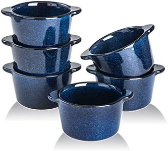 VICRAYS Creme Brulee Ramekins Ceramic Bowls - Mini Custard Cups 6 oz oven Safe Bowls Souffle Dishes for Baking Individual Casserole Dipping Sauce Pioneer Woman Bakeware Set of 6, Blue