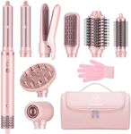 8-in-1 Hair Styler & Hair Dryer Brush Set, Dual Voltage Ionic Blow Dryer with Wrap Curlers & Hair Straightener, Fast Drying Volumizing Curling Straightening, No Heat Damage, Gifts for Women