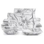 MALACASA Dinner Sets for 4, 16 Piece Square Plates and Bowls Set, Porcelain Marble Grey Dinnerware Sets with 4 Piece Dinner Plates, Dessert Plates, Soup Plates and Bowls, Series Flora