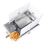 MEEXPAWS Stainless Steel Cat Litter Box Extra Large Metal Litter Tray for Cats 60L×40W×15Hcm High Side with Splash Guard| Non Stick | Odor Control |Metal Cat Litter Scoop | Cat Litter Mat | Easy Clean