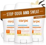 Carpe Underarm Antiperspirant and Deodorant, Clinical strength with Coconut Vanilla scent, Combat excessive sweating, Stay fresh and dry, Great for hyperhidrosis (Pack of 3)