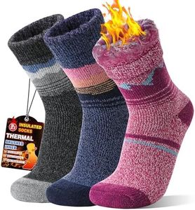 MOGGEI Heated Thermal Socks for Men Women Winter Warm Thick Insulated Ski Boot Work Cabin Socks Gifts Stocking Stuffers 3 Pairs(Blue/Grey/Purple,L)