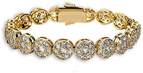 TOPGRILLZ Hip Hop 1 Row 14K Iced Out CZ Zircon Solitaire Cluster Lab Diamond Tennis Link Bracelet (6.5" Gold)