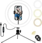 Ring Light, Selfie Ring Light with Tripod Stand， 3 Colors and 10 Brightness Makeup Light for Youtube Video, Makeup, Vlog, Selfie, Photography, Live Streaming, Tiktok