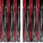 Black Red Party Foil Fringe Curtain - GREATRIL Tinsel Backdrop Streamers for Halloween Horror Piratees Casino Birthday Themed Party Decorations - 3.2ft X 8.2ft - 2 Packs